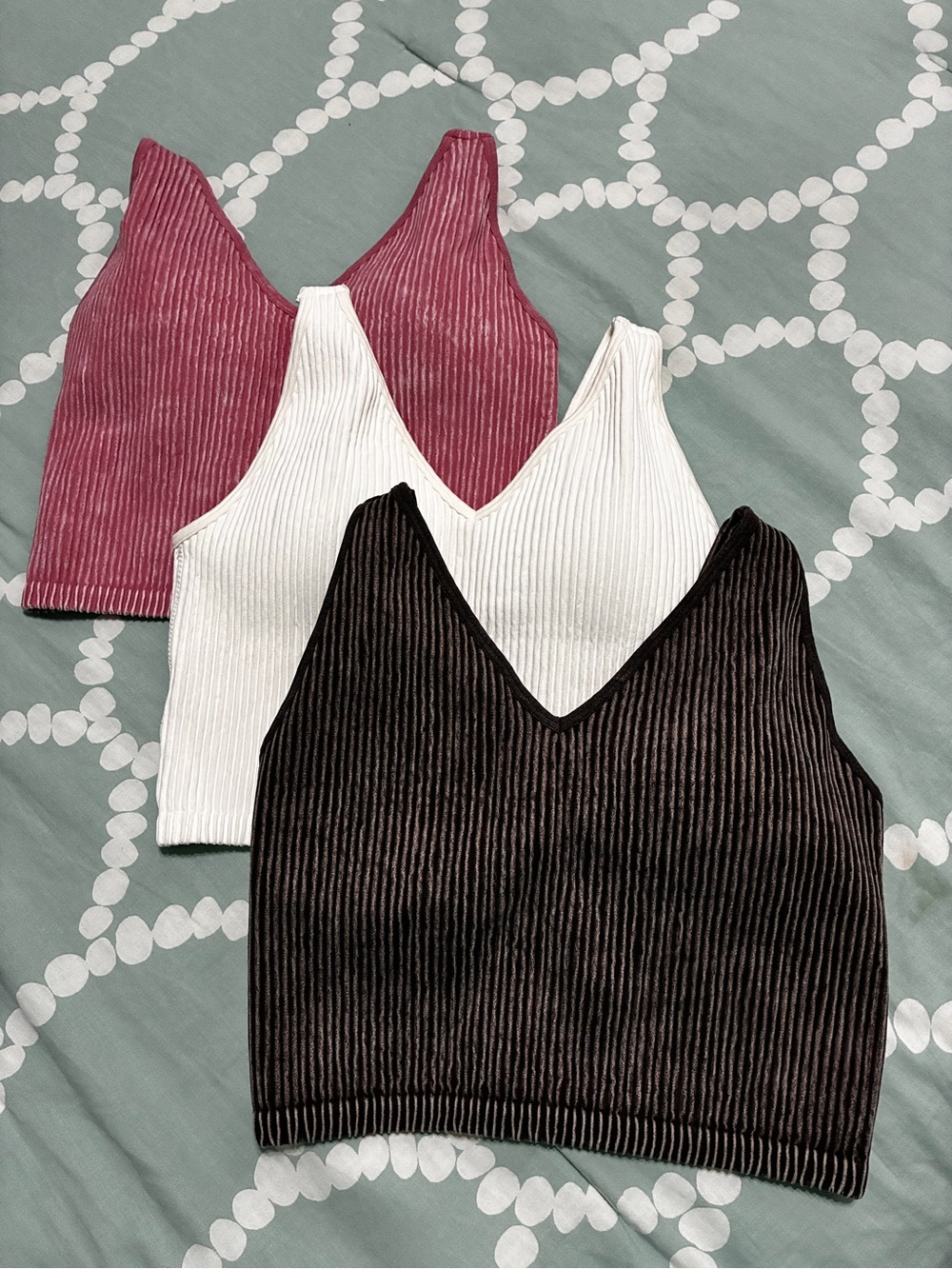 90 Degree By Reflex Ribbed V-Neck bracelets Trio — Pink, White & Black
